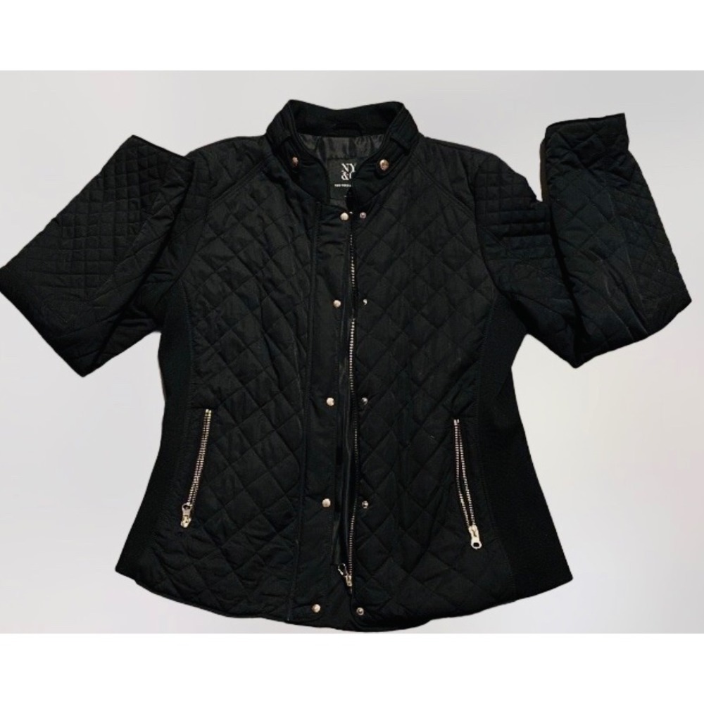 NY‎ & Company Black Quilted Jacket Women's Snap Zip Lightweight Warm size Xsmall